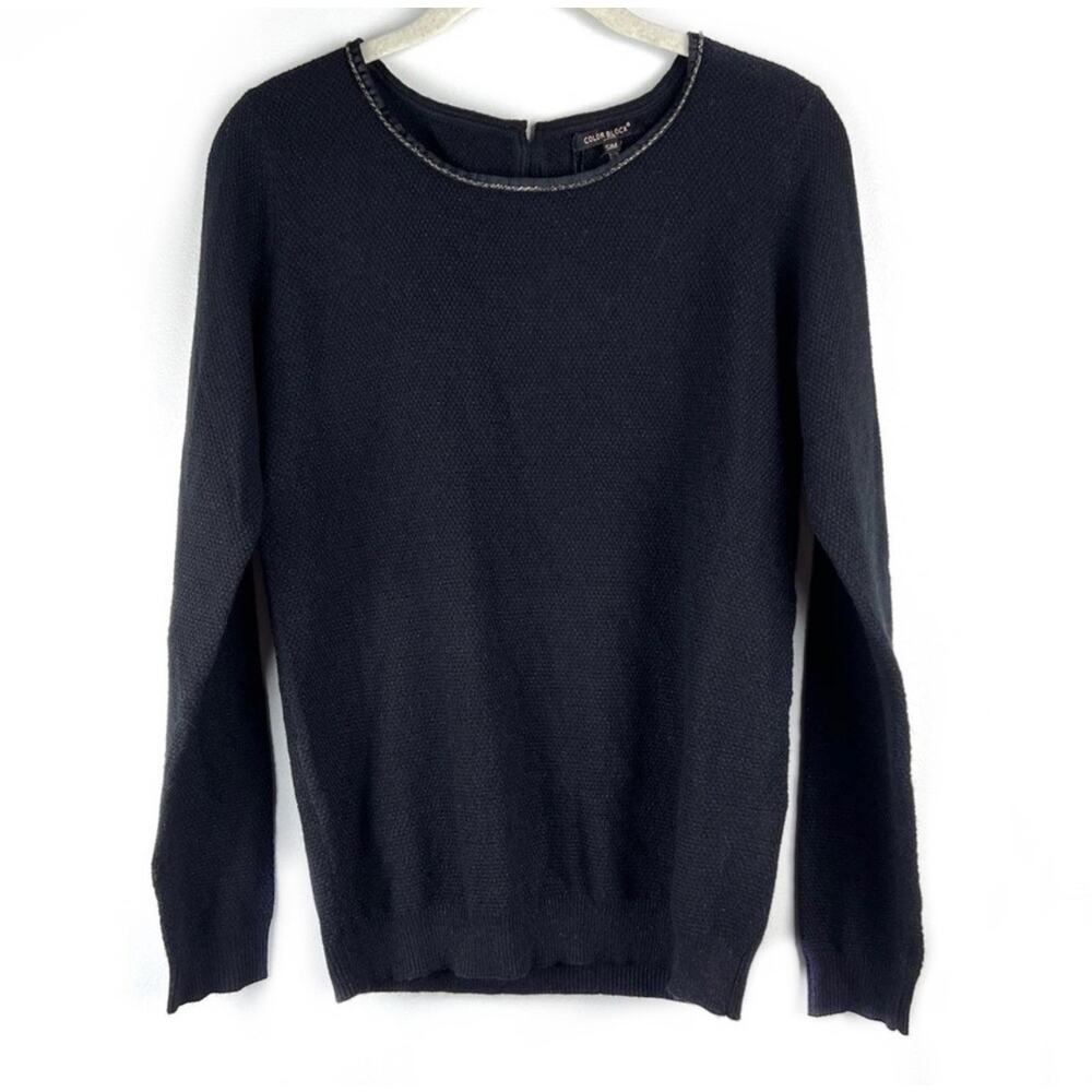 NEW Black Metallic Chain Neck Pullover Bow Sweater S/M Preppy Barbie - Picture 2 of 9